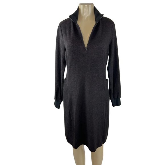 Cabi Cuddle Dress Size Small Black Burgundy Red Pockets Quarter Zip Style #4215 - Picture 2 of 10